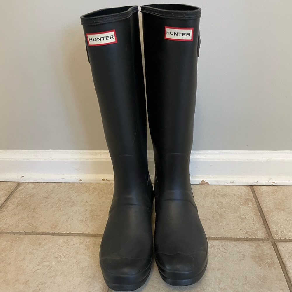 Tall black hunter rain boots